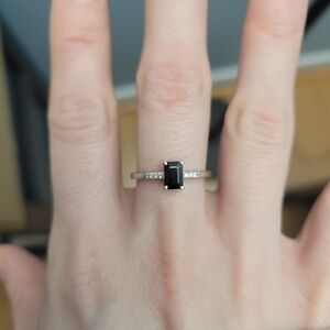 White Gold Ring With Emerald And Diamonds, Size 7 1/2